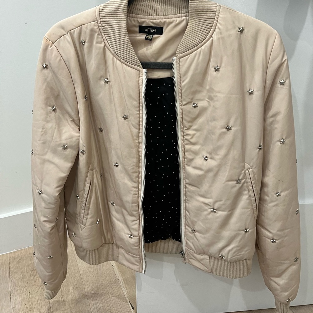 AFRM Light pink bomber jacket with star studs